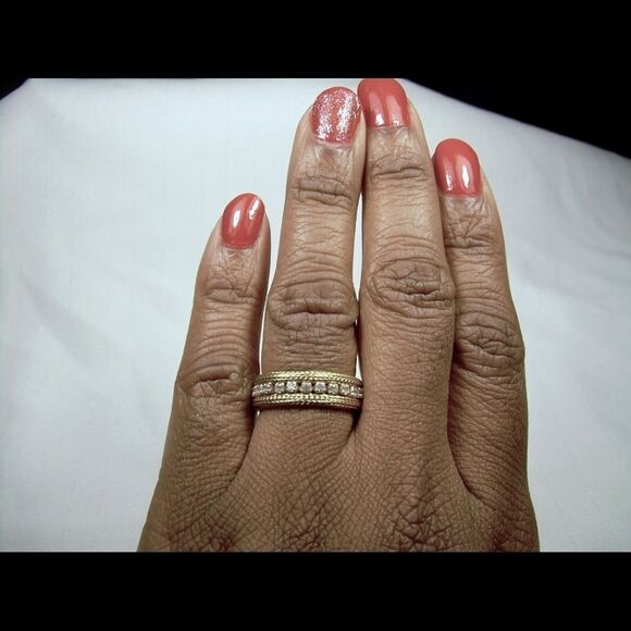 Simulated Diamond 14 K Yellow Gold Sterling Silver ring Woman Jewelry - Picture 5 of 14